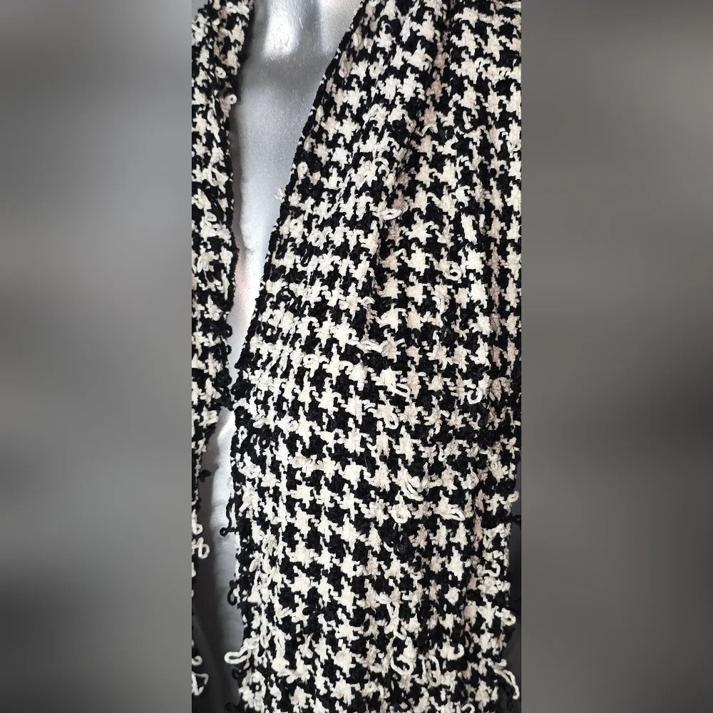 Charter Club Black White Houndstooth Fringe Scarf Wrap One Size Black and White